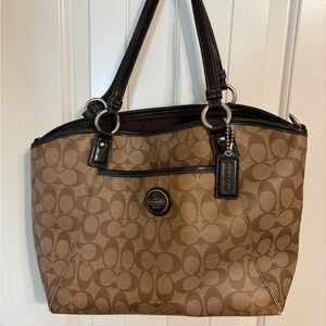 Coach Tan and Black Signature Tote